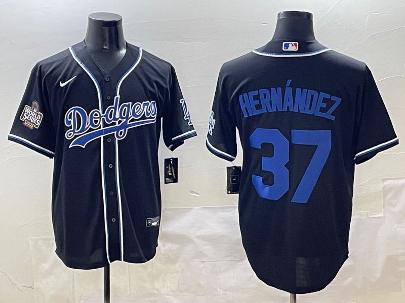 Men Los Angeles Dodgers #37 Hernandez Black blue Three generations Nike 2025 MLB Jersey style 8->los angeles dodgers->MLB Jersey